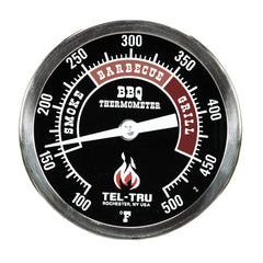 Tel-Tru BQ300 front dial view showing black face and red cooking zones for fast readings
