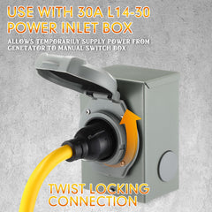 Tellegloww adapter connected to a generator outlet demonstrating secure locking and stable power delivery