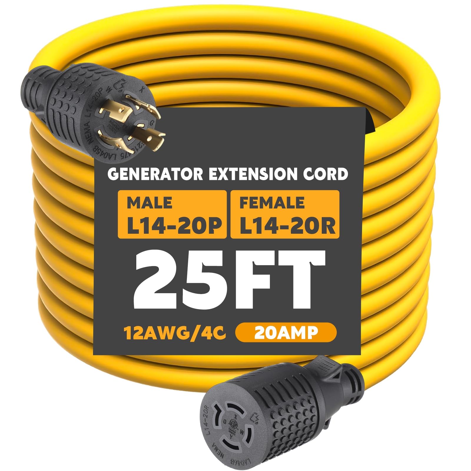 Tellegloww front plug showing L14-20R female connector and secure locking benefit