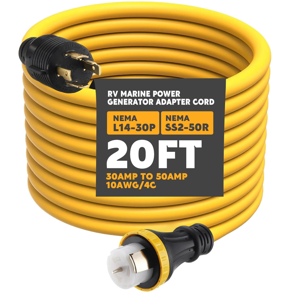 Tellegloww front view of full 20ft adapter showing connectors and cable for reliable hookups