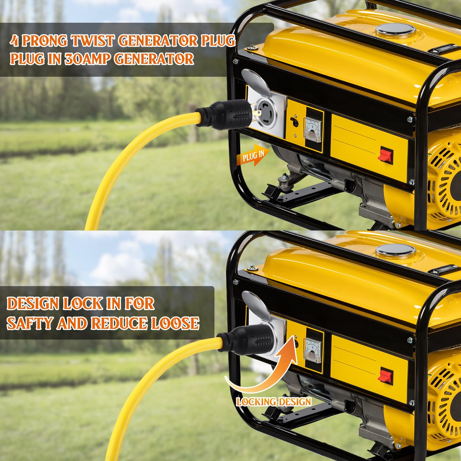 Tellegloww adapter in use between generator and RV showing reliable power transfer benefit