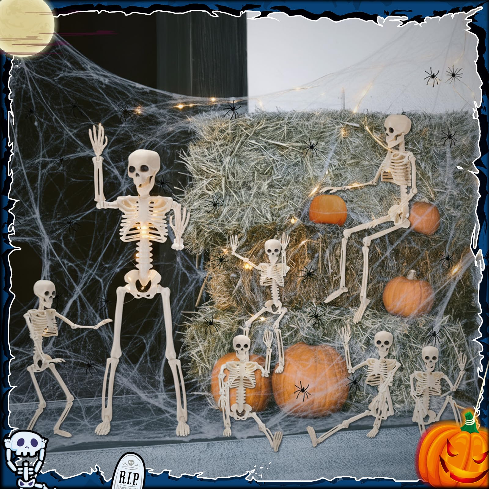 Tellingyou backyard tableau with mixed-size skeletons, layered spooky decoration