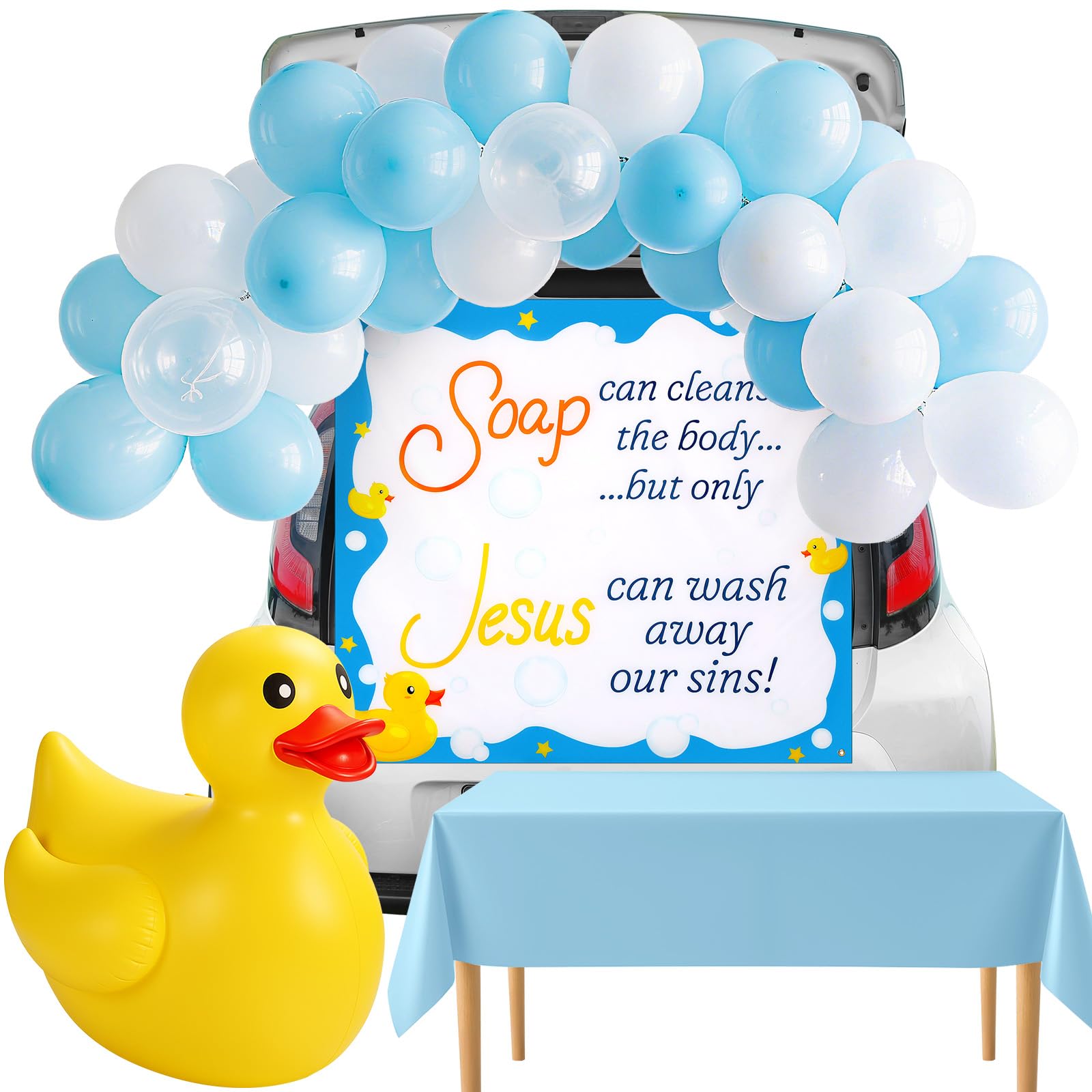 Tellingyou inflatable duck front view showing bright centerpiece and easy setup benefit