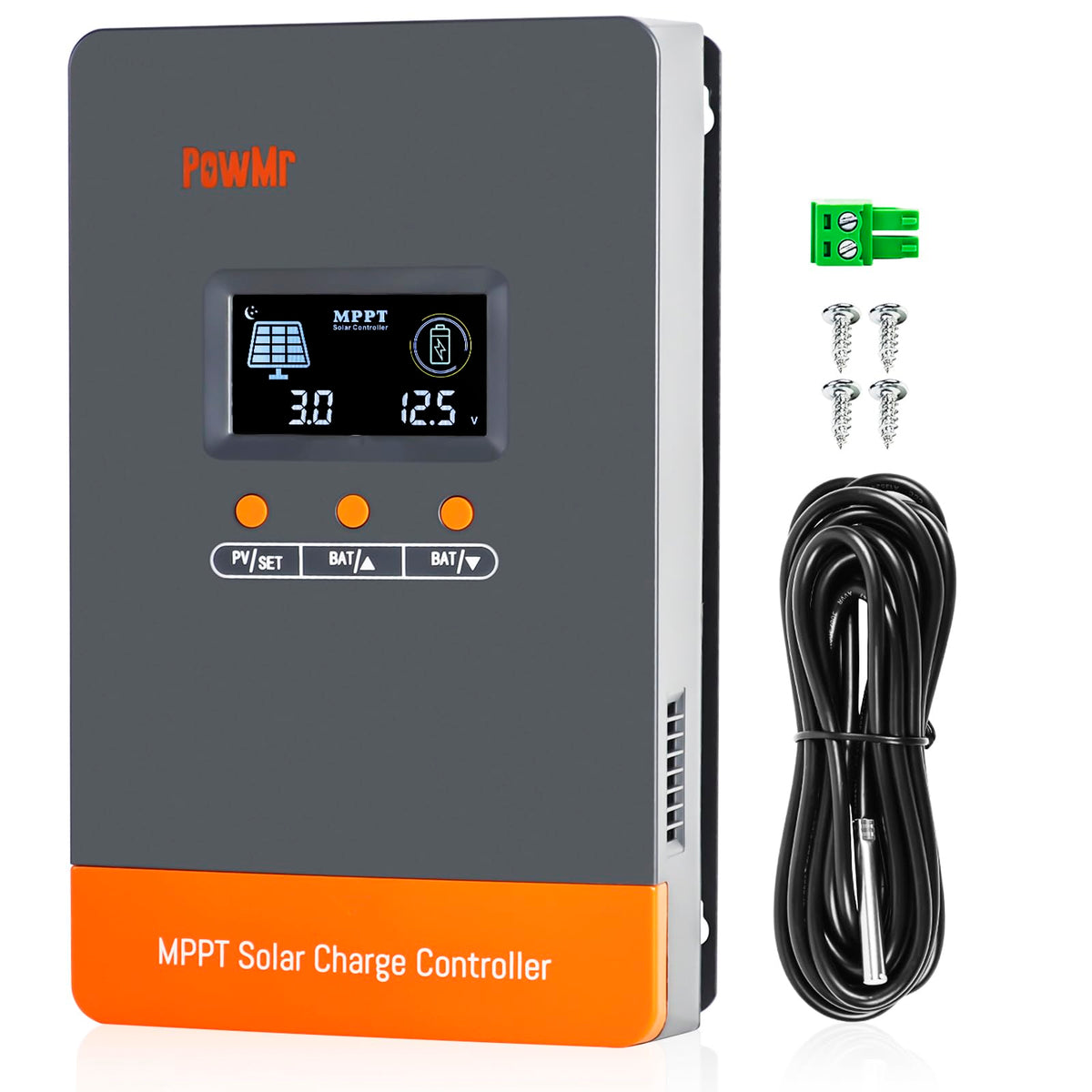 Temank PowMr front panel view showing ports and LCD for easy monitoring