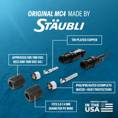 TEMCo Industrial Staubli MC4 male contact close-up highlighting low-resistance copper contact