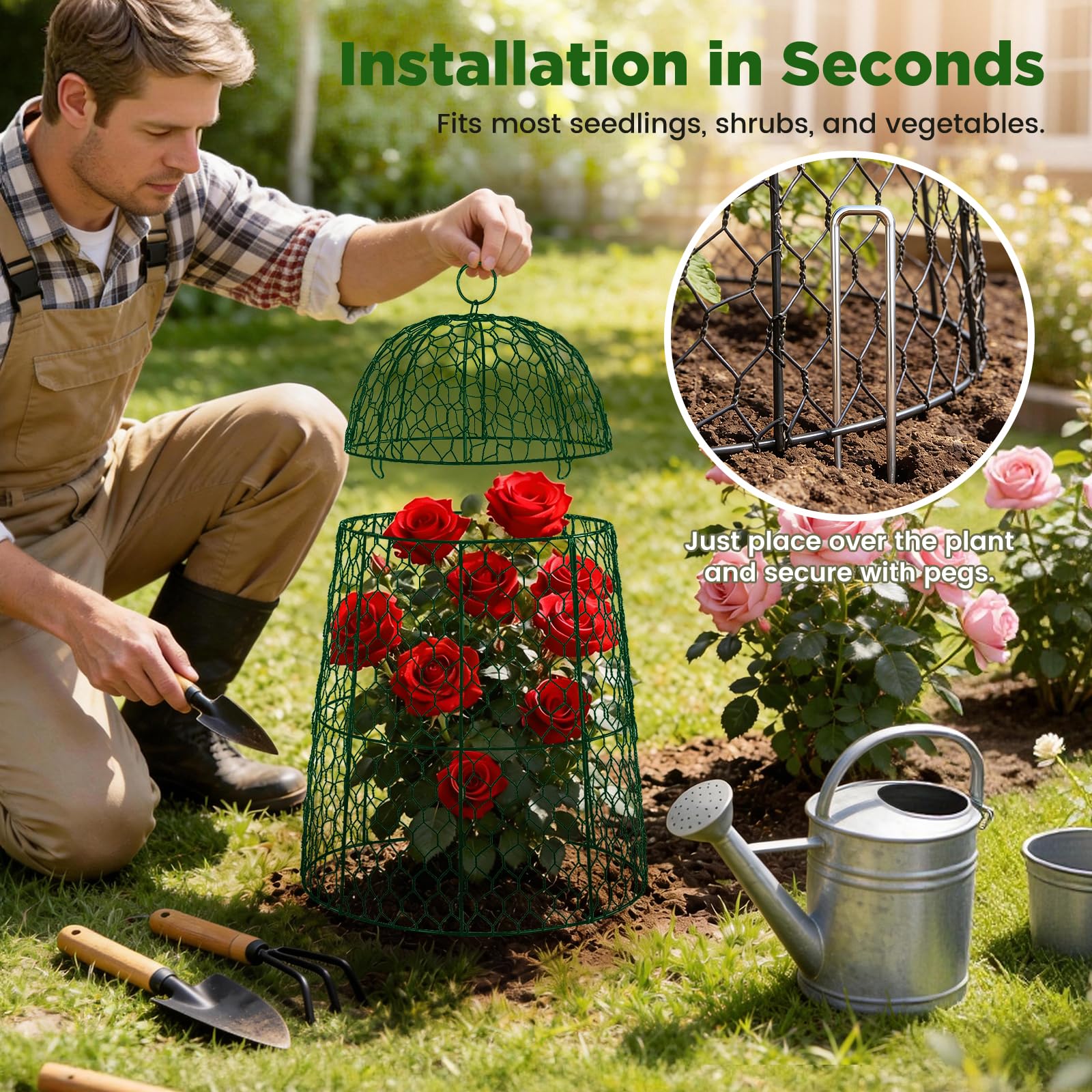 TEMFAR cloches in a vegetable bed shielding seedlings from pests benefit