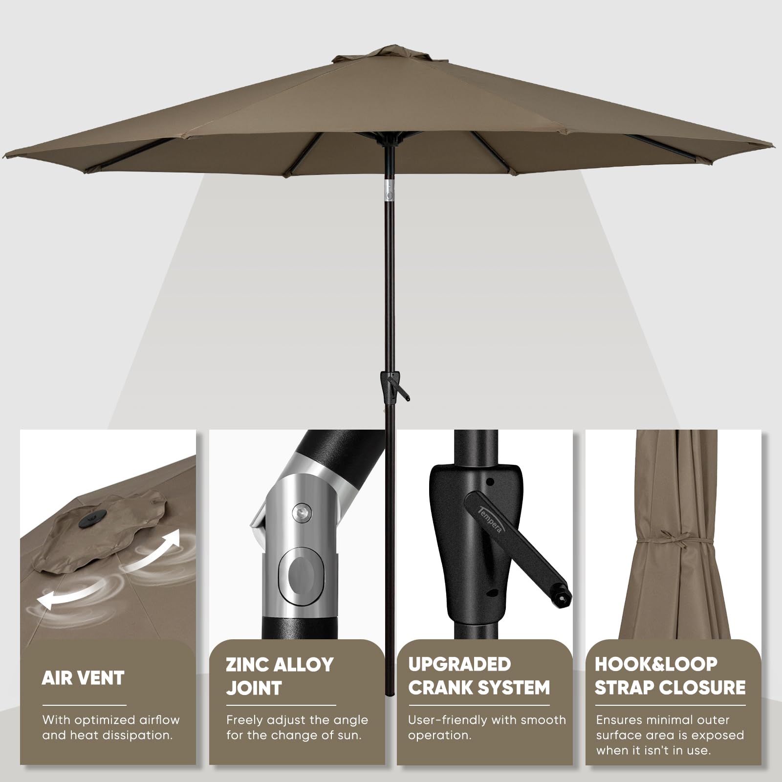 Tempera canopy fabric texture highlighting water-repellent and fade resistance benefit