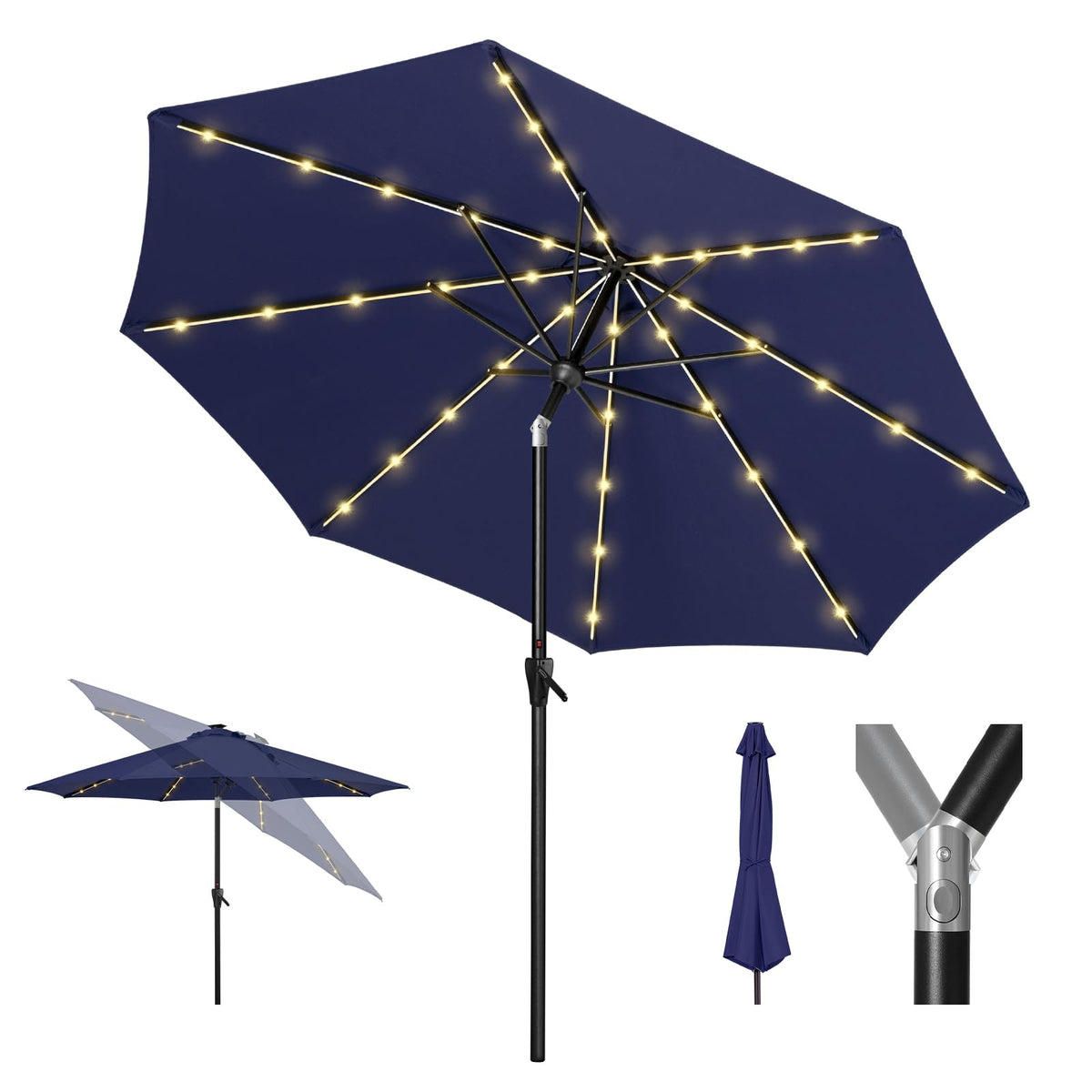 Tempera front view of open umbrella showing coverage and neat silhouette