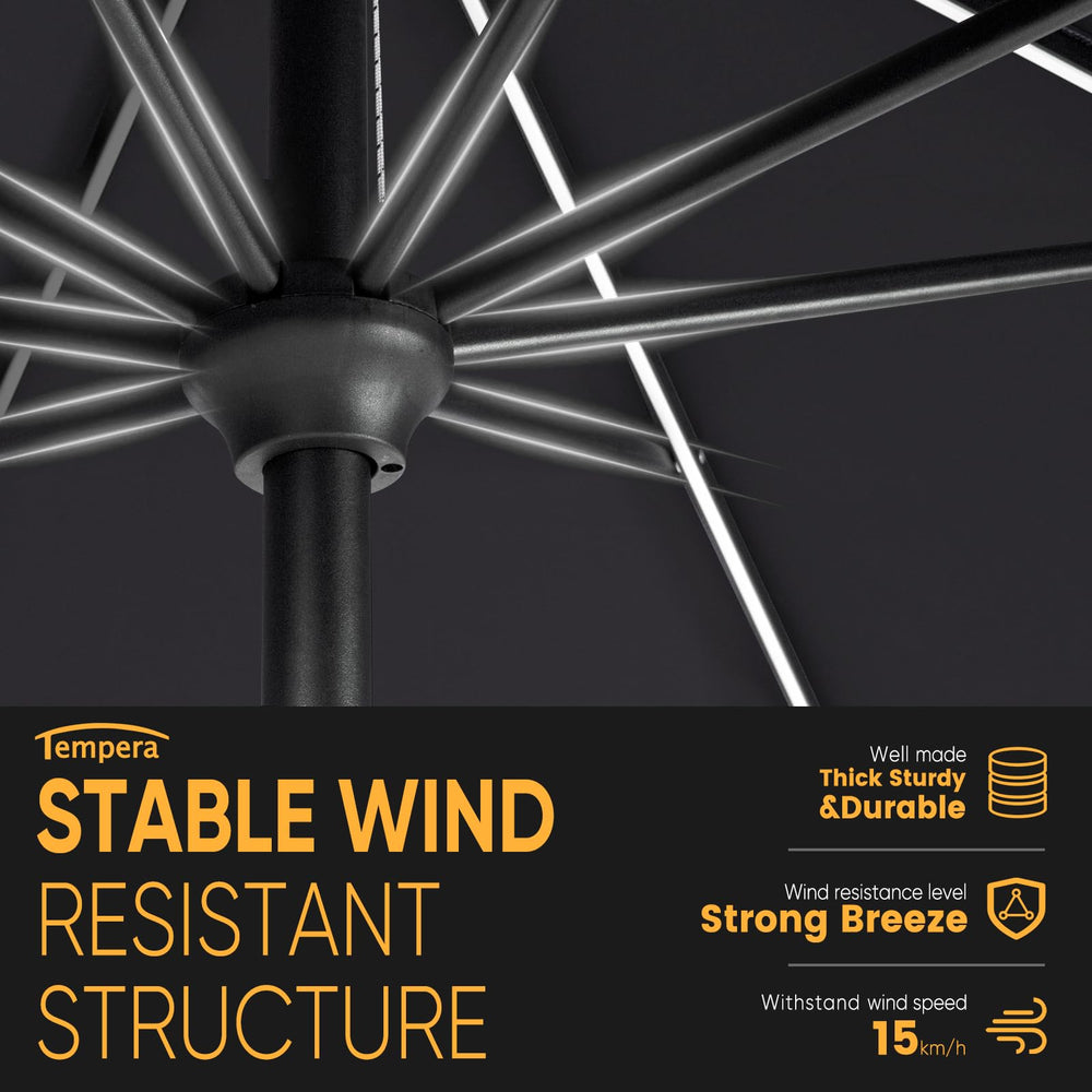 Tempera aluminum pole and vented canopy showing sturdy rust-resistant support