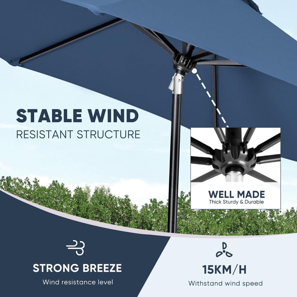 Tempera umbrella over table showing full coverage for dining benefit