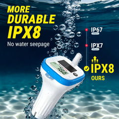 TempPro floating in pool providing fast five-second temperature updates