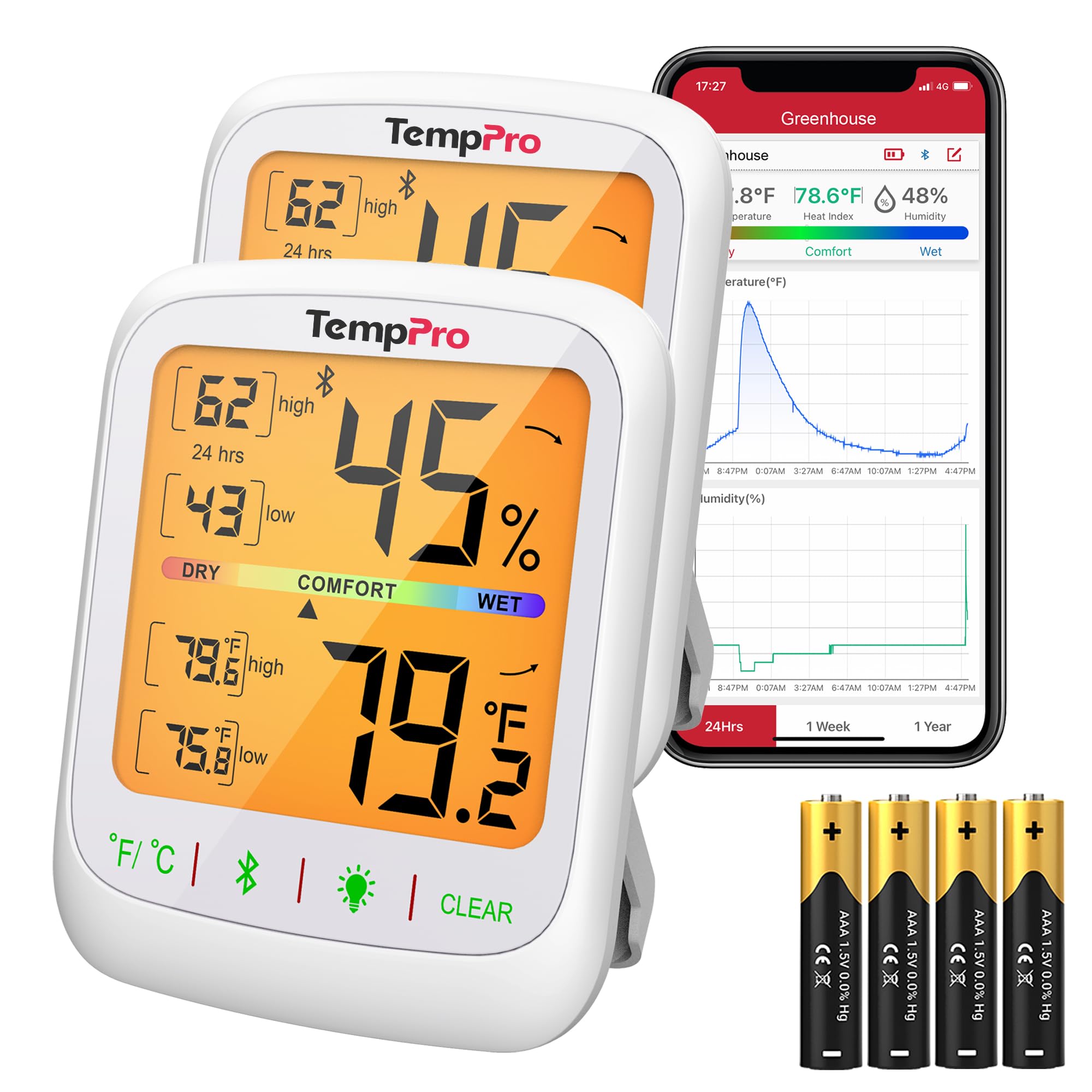 TempPro TempAir front display showing temperature and humidity, quick at-a-glance readings