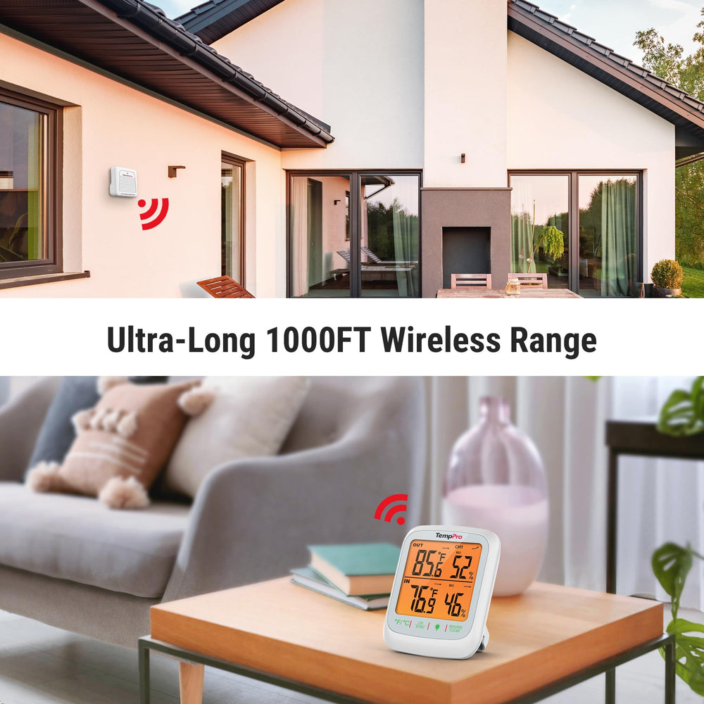 TempPro remote sensor transmitting outdoor data to receiver for long-range monitoring