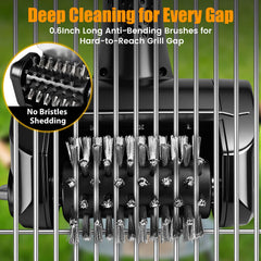 TemptLock electric brush cleaning a charcoal grill demonstrating fast removal of burnt-on food
