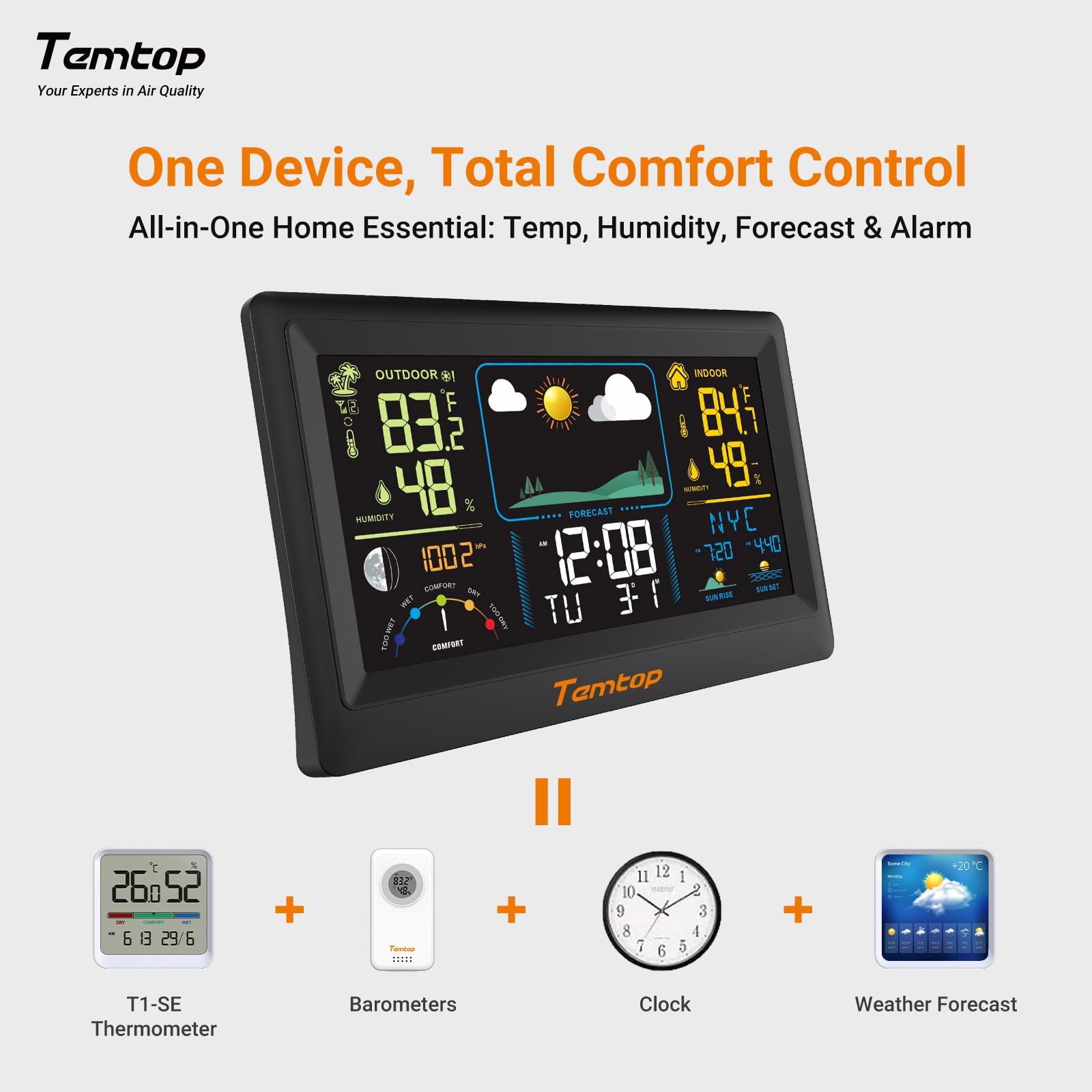 Temtop W100 Lite outdoor sensor mounted outside giving accurate outdoor measurements
