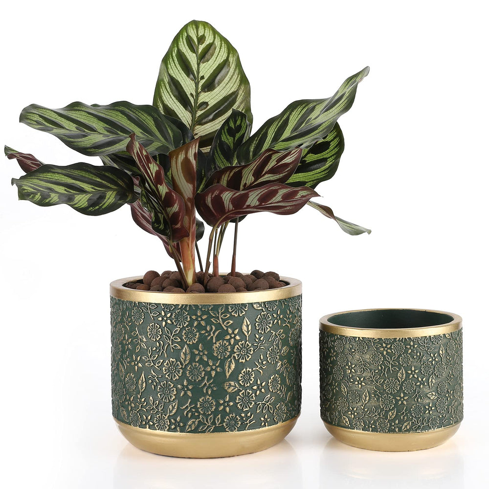 Ten-stone front view green planter showing modern design and stability