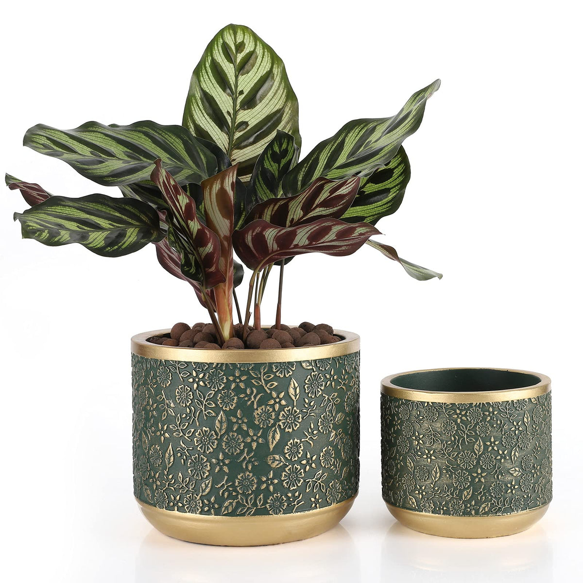 Ten-stone front view green planter showing modern design and stability