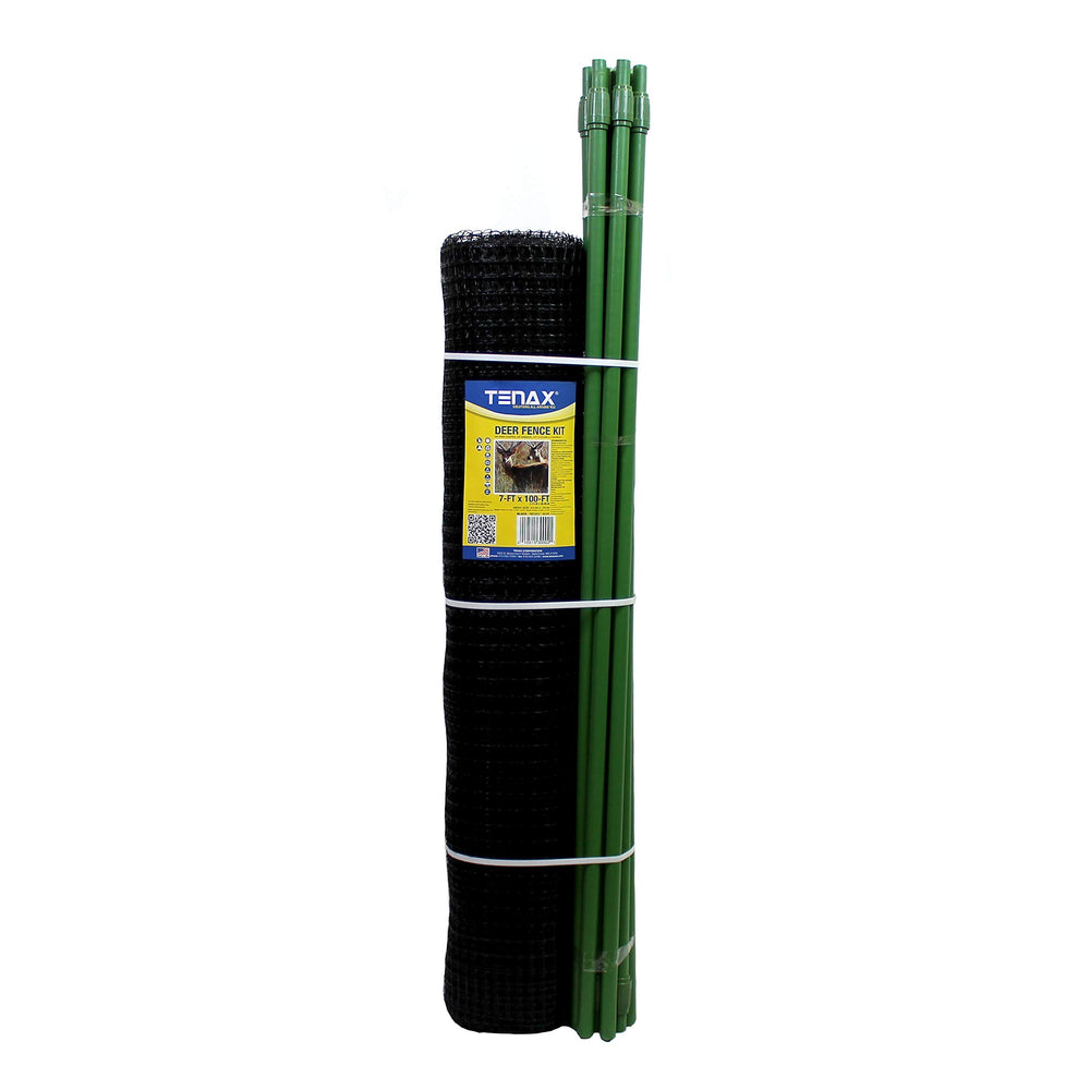 TENAX folded deer fence kit packaging with contents visible for quick setup