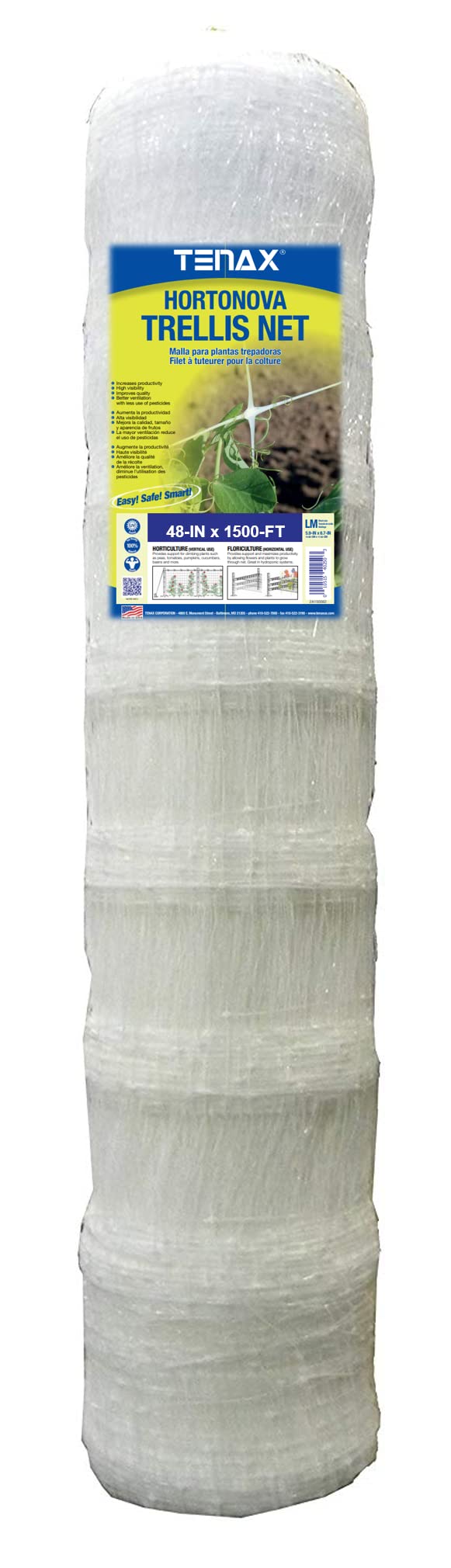 TENAX Hortonova front roll view showing full 48-inch by 500-foot support benefit