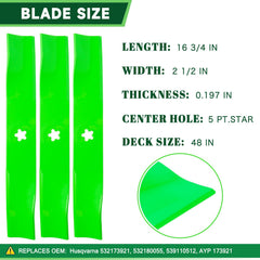 TENGMUJX mower blade top view highlighting sharp cutting edge for cleaner cut