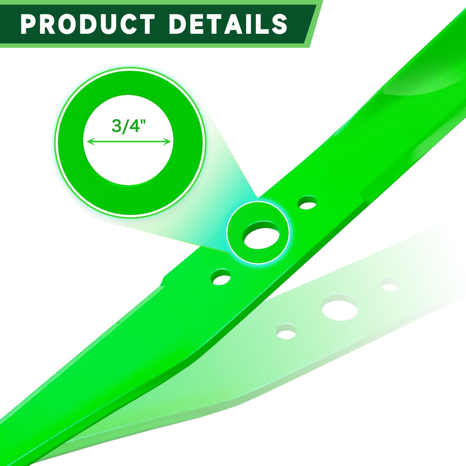 TENGMUJX blade center hole detail showing 3/4 inch fit, ensures secure spindle mounting