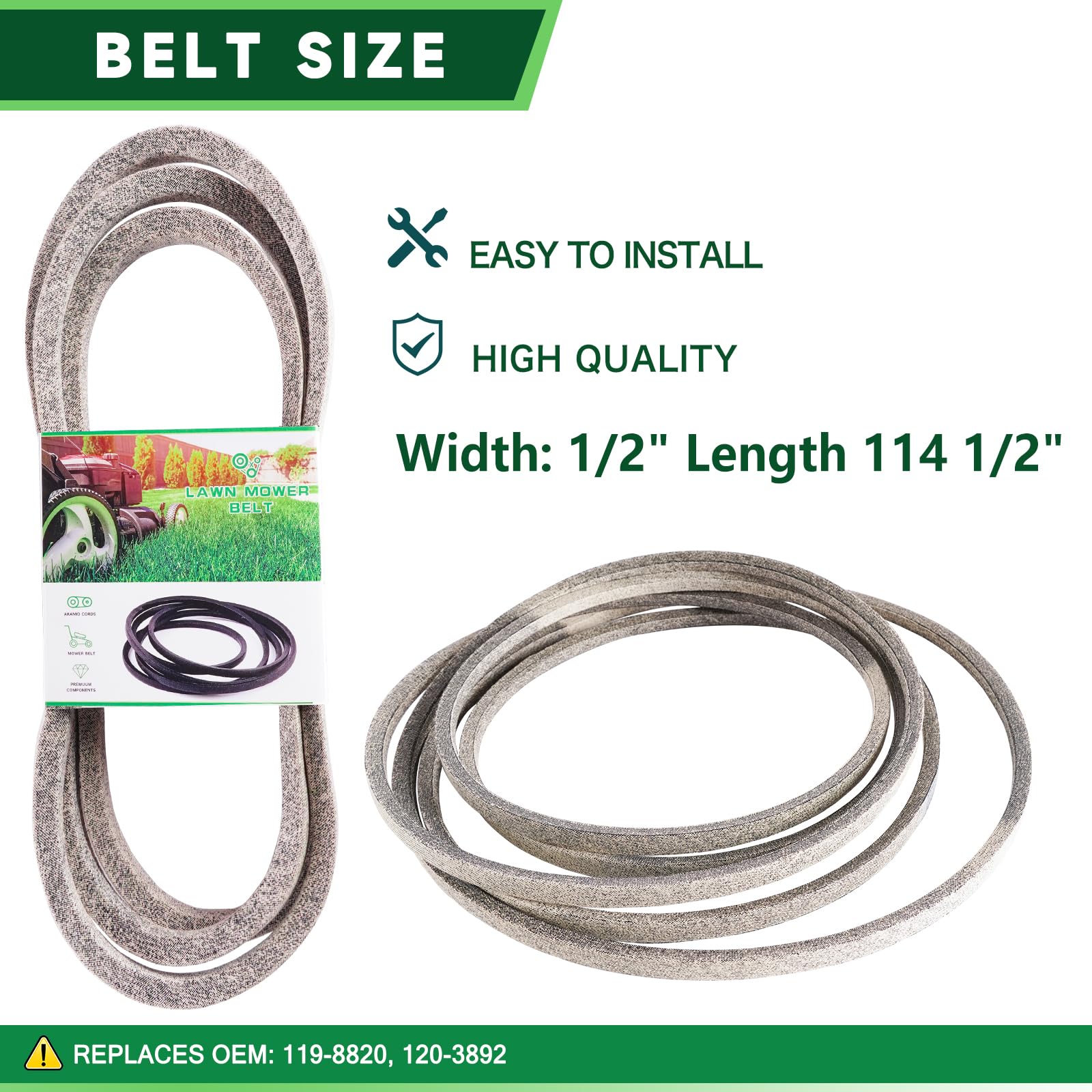 TENGMUJX deck belt laid flat showing correct length and tensioning benefit