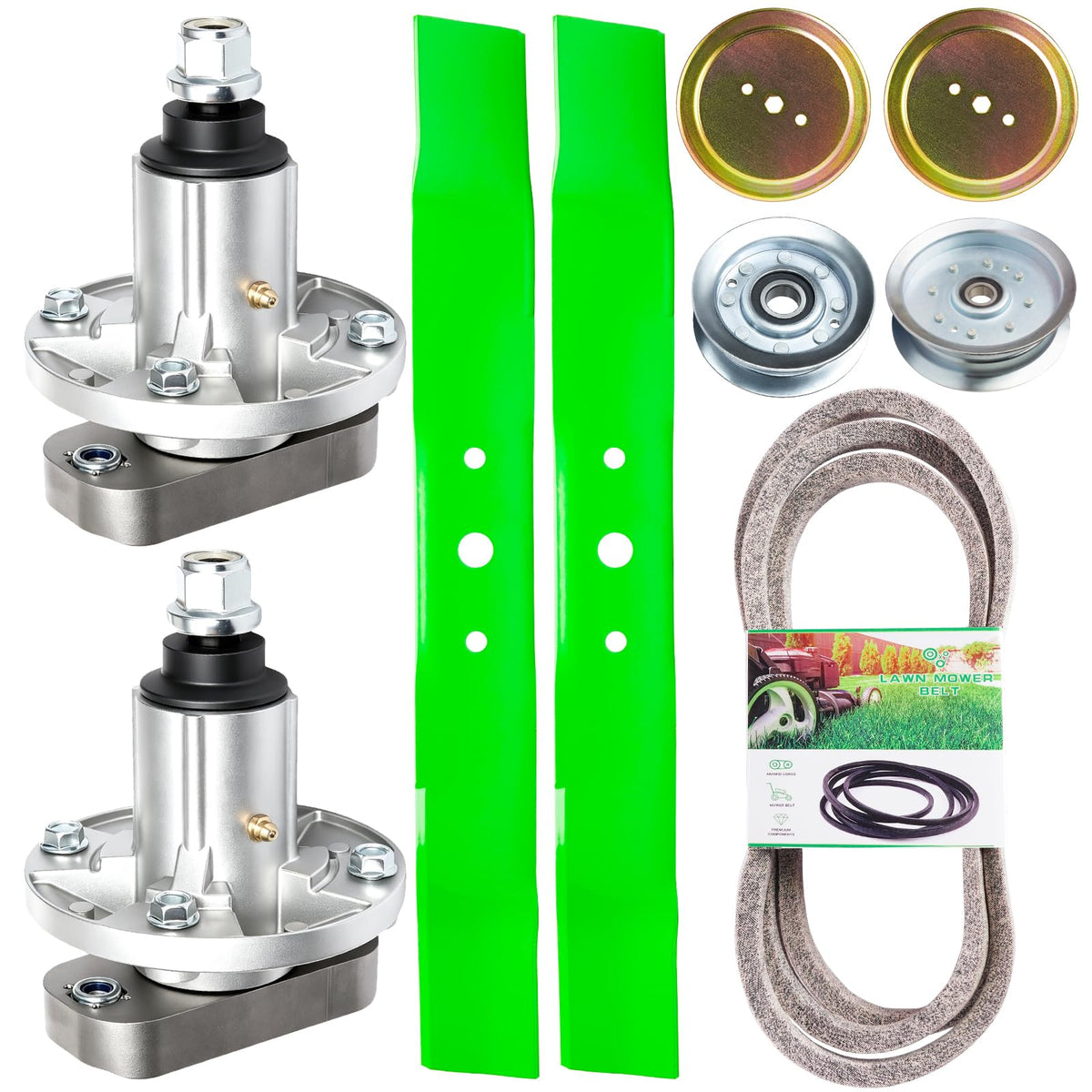 TENGMUJX front packaging showing full 42-inch deck rebuild kit and included parts benefits