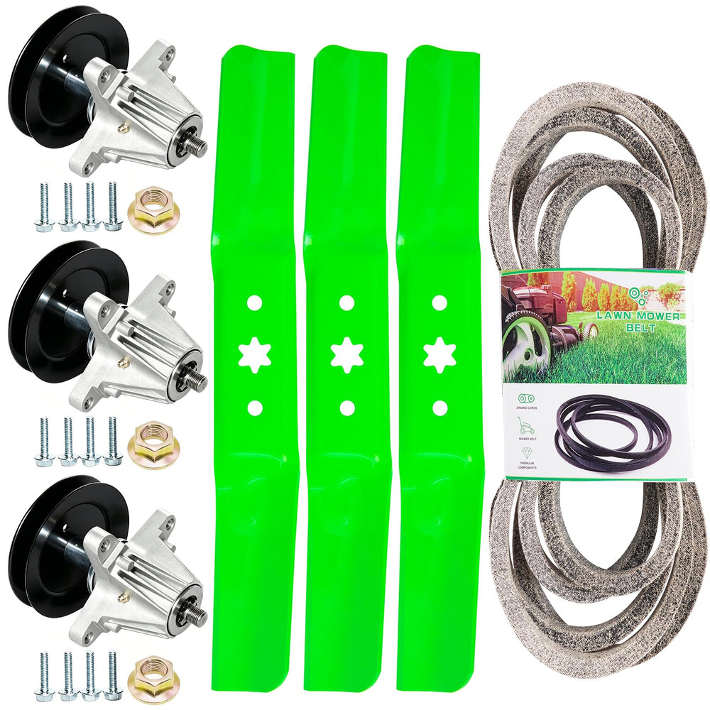 TENGMUJX front packaging of 54" deck rebuild kit showing full contents and compatibility