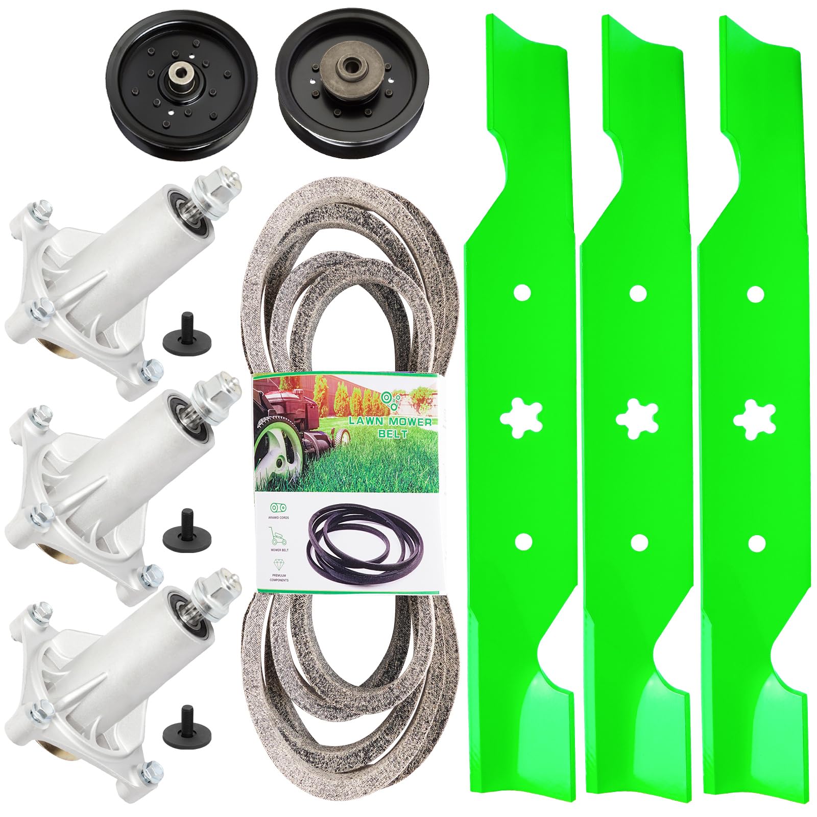 TENGMUJX front packaging of 54 inch deck kit showing included parts and model fitment benefit