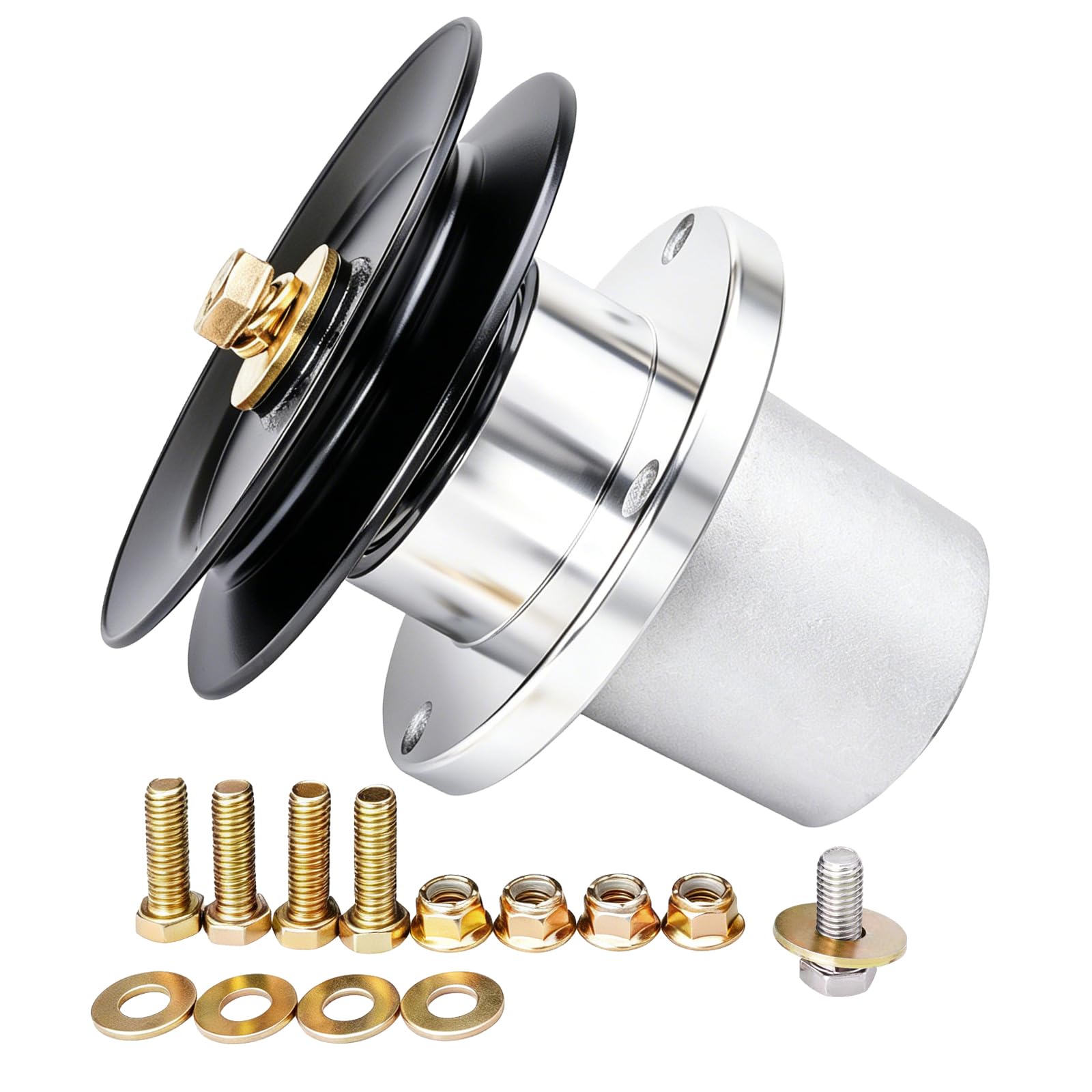 TENGMUJX front view of spindle and pulley kit showing complete replacement convenience