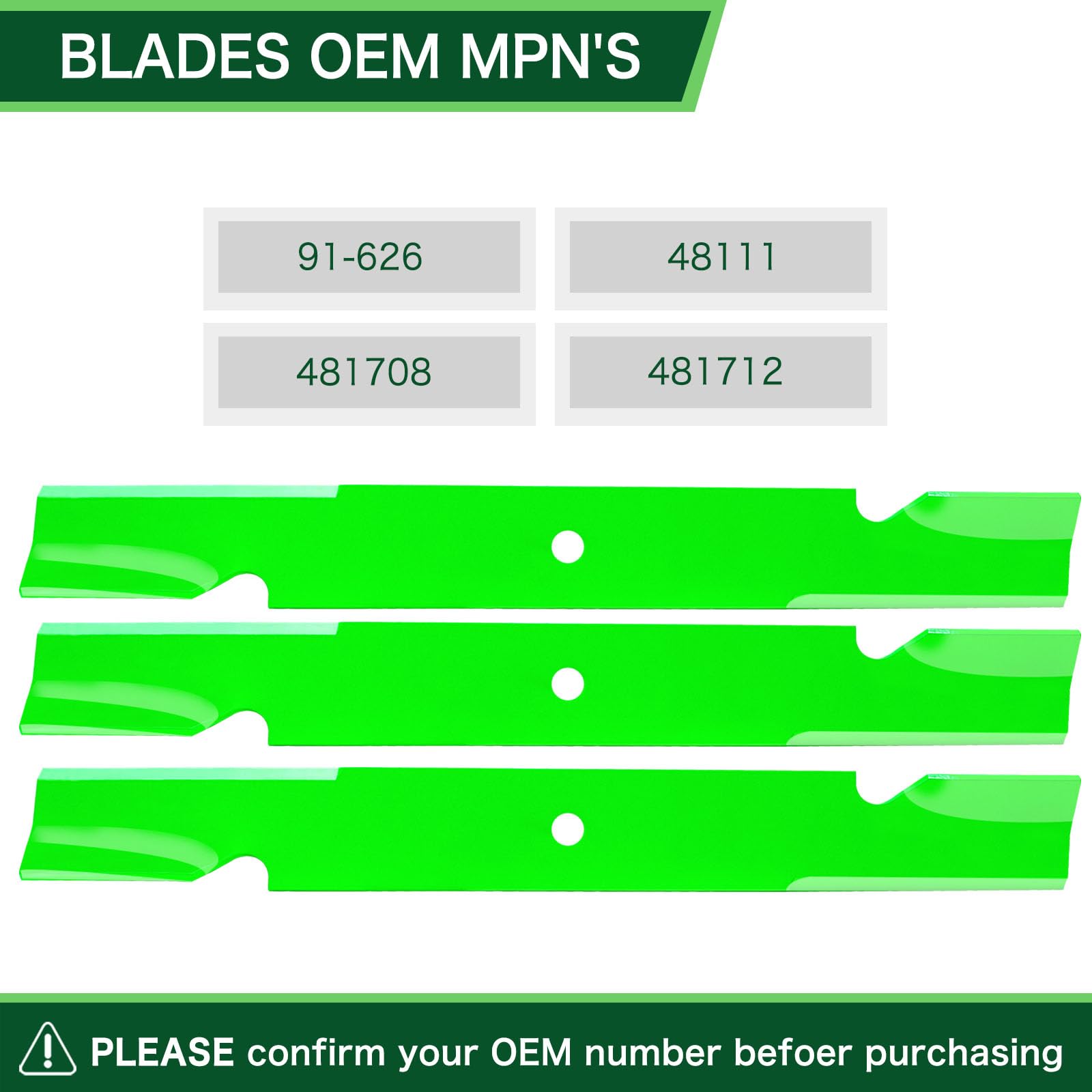 TENGMUJX blade installed on a 61-inch deck illustrating correct alignment