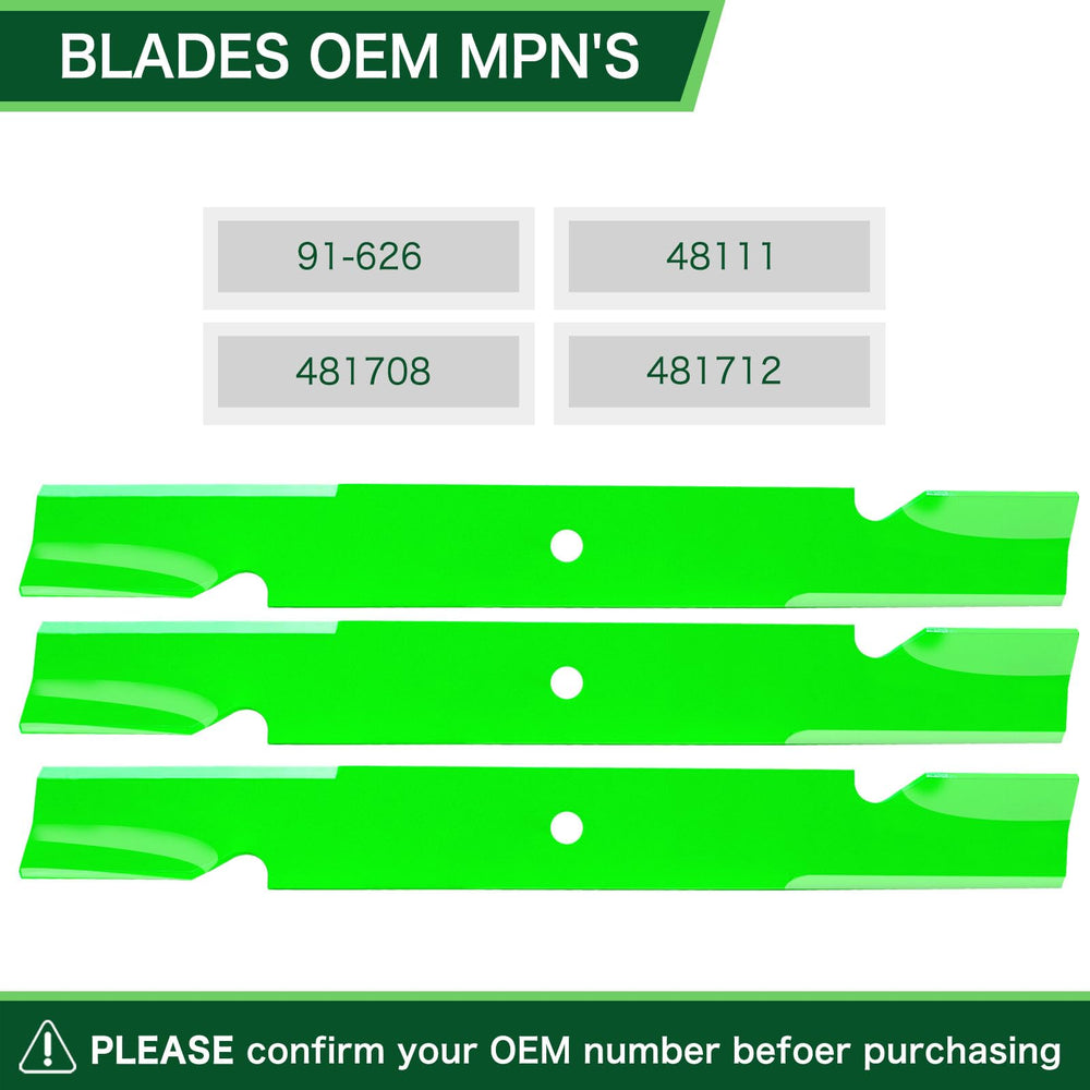 TENGMUJX blade installed on a 61-inch deck illustrating correct alignment