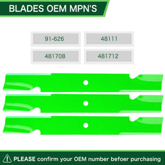 TENGMUJX blade installed on a 61-inch deck illustrating correct alignment