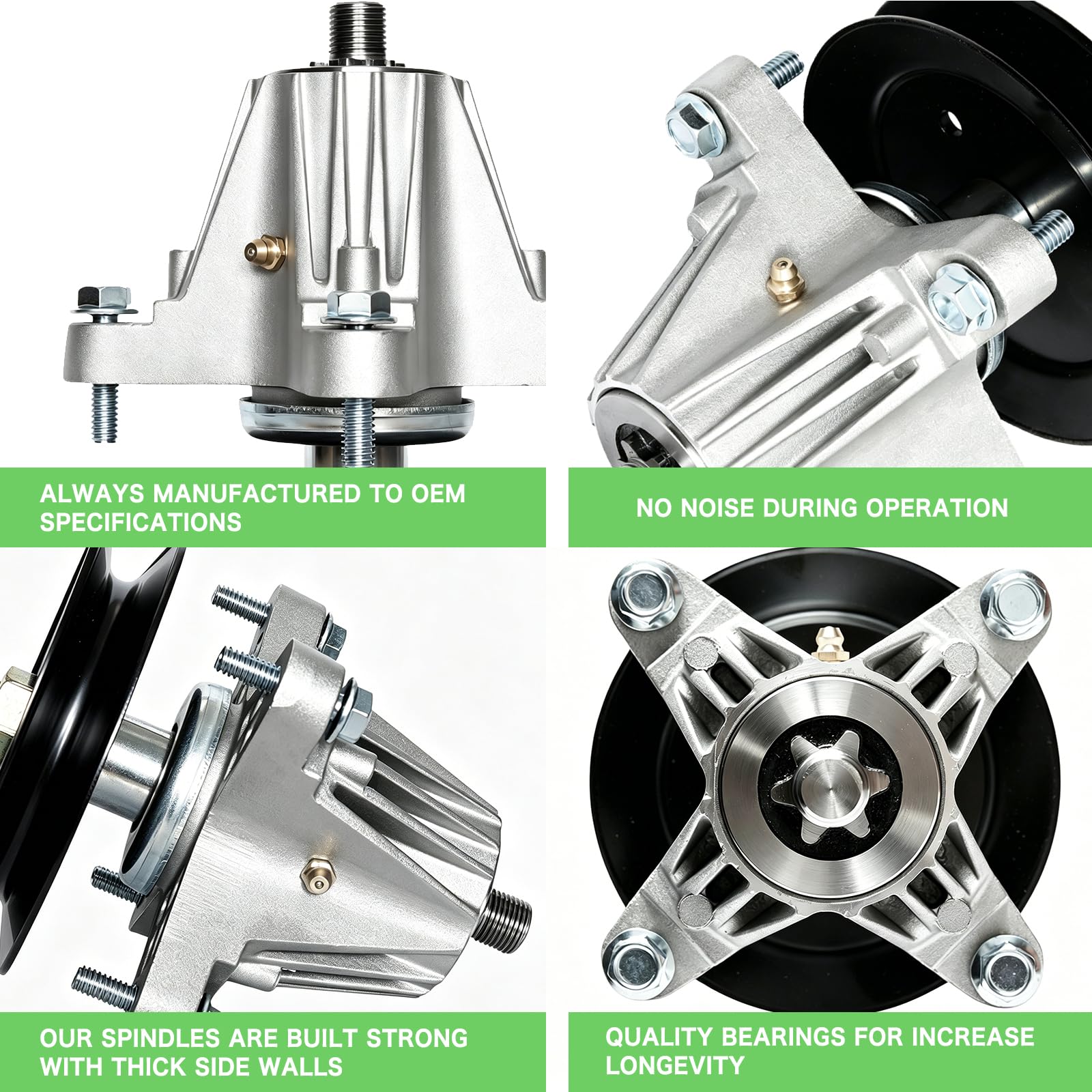 TENGMUJX installed spindle on deck demonstrating correct fit and reduced vibration benefit