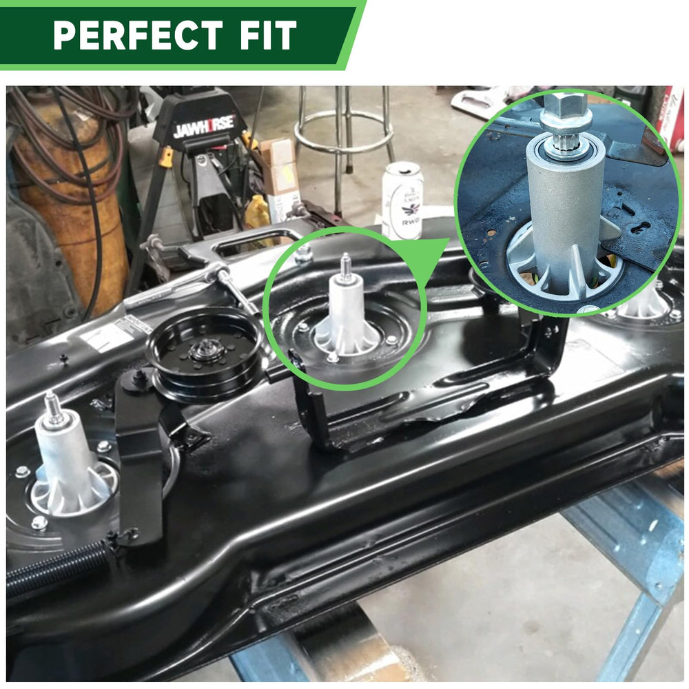 TENGMUJX mounted spindle on mower deck demonstrating restored blade stability