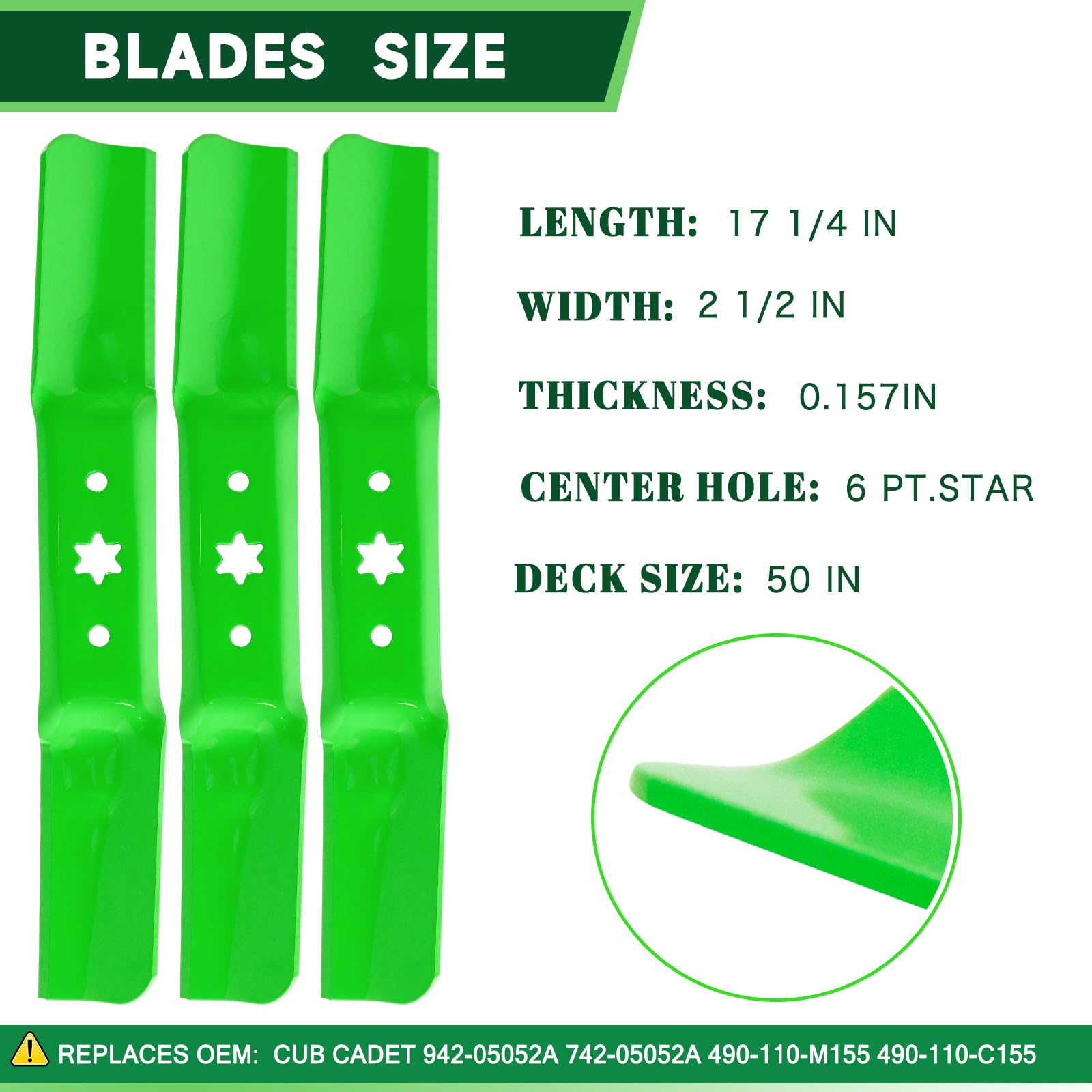 TENGMUJX blade detail image highlighting cutting edge and improved mowing benefit