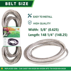 TENGMUJX replacement belt laid flat to show correct 148 1/4" x 5/8" sizing