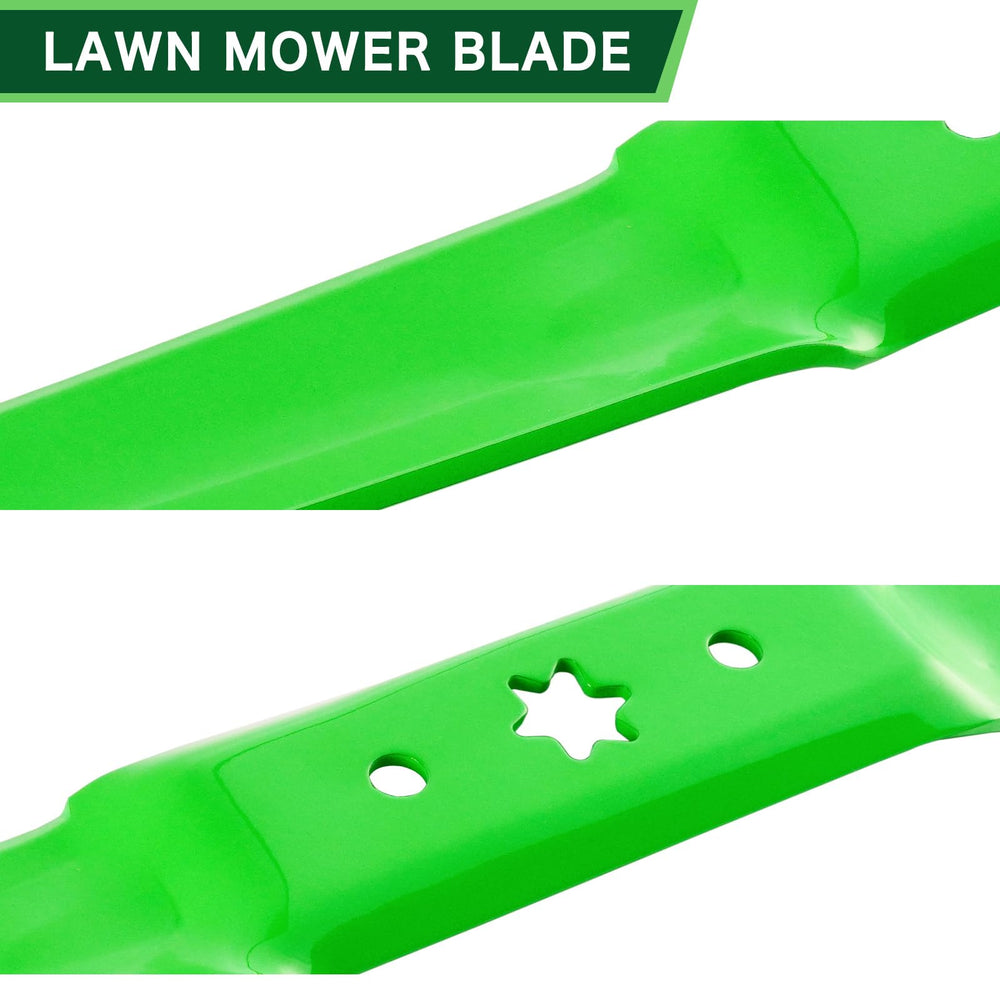 TENGMUJX blade beside ruler showing 50-inch deck length compatibility and scale