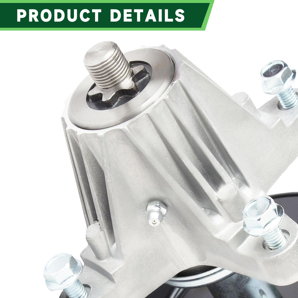 TENGMUJX spindle blade attachment area showing secure blade mount for stable mowing
