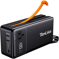 Tenlike front panel showing AC outlet and ports for versatile charging
