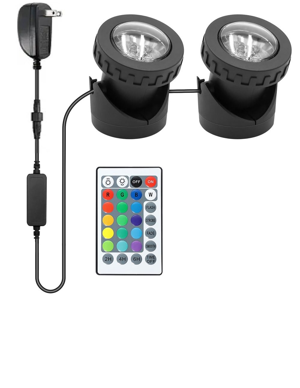 TENSUL front view of two pond lights showing RGB glow and placement benefit