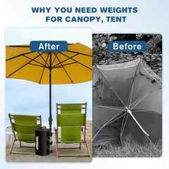 TENTONUP filled water weight bag attached to canopy leg providing wind resistance