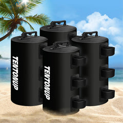 TENTONUP front view of four black water weight bags showing compact design and stability
