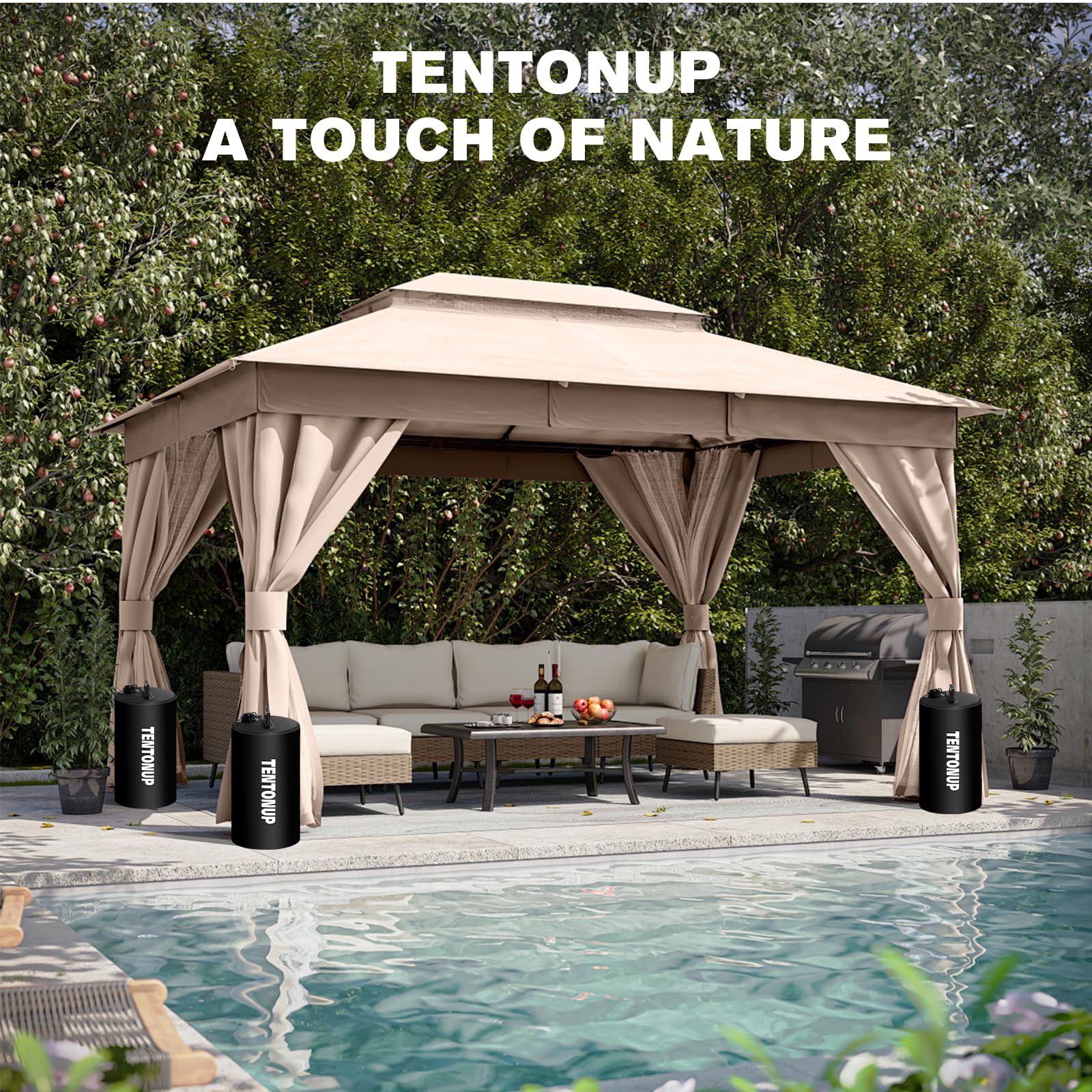 TENTONUP sealing cap and carry handle for easy filling, transport, and leak prevention