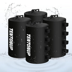 TENTONUP front view of four black water weight bags showing compact design and capacity