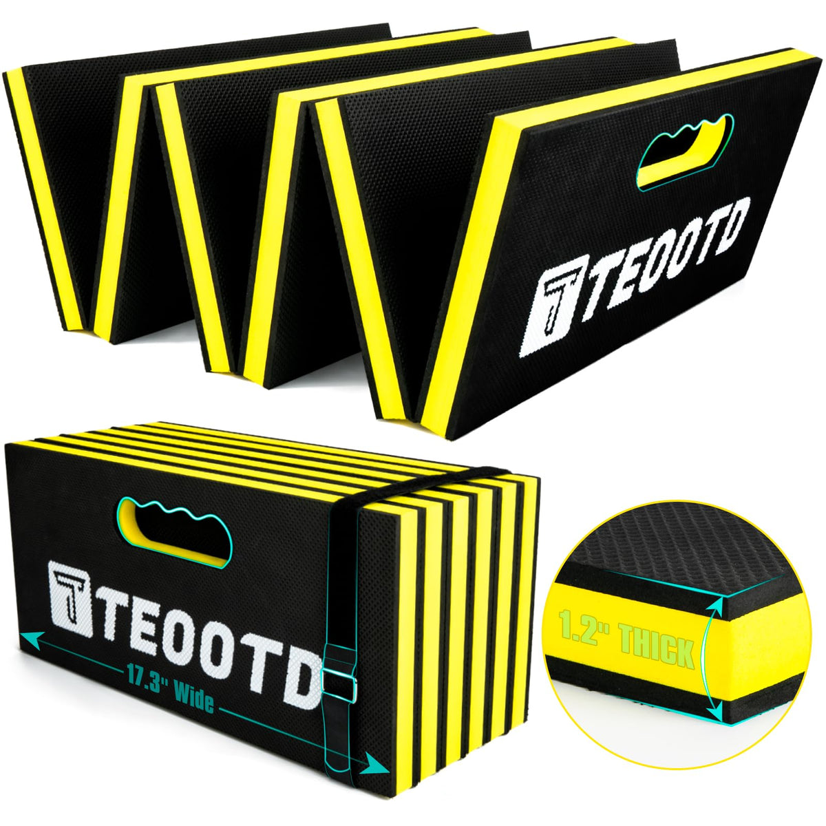TEOOTD front view showing full unfolded kneeling pad for coverage and comfort