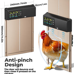 Tephrotrak sensor anti‑pellizco en acción para proteger a las gallinas