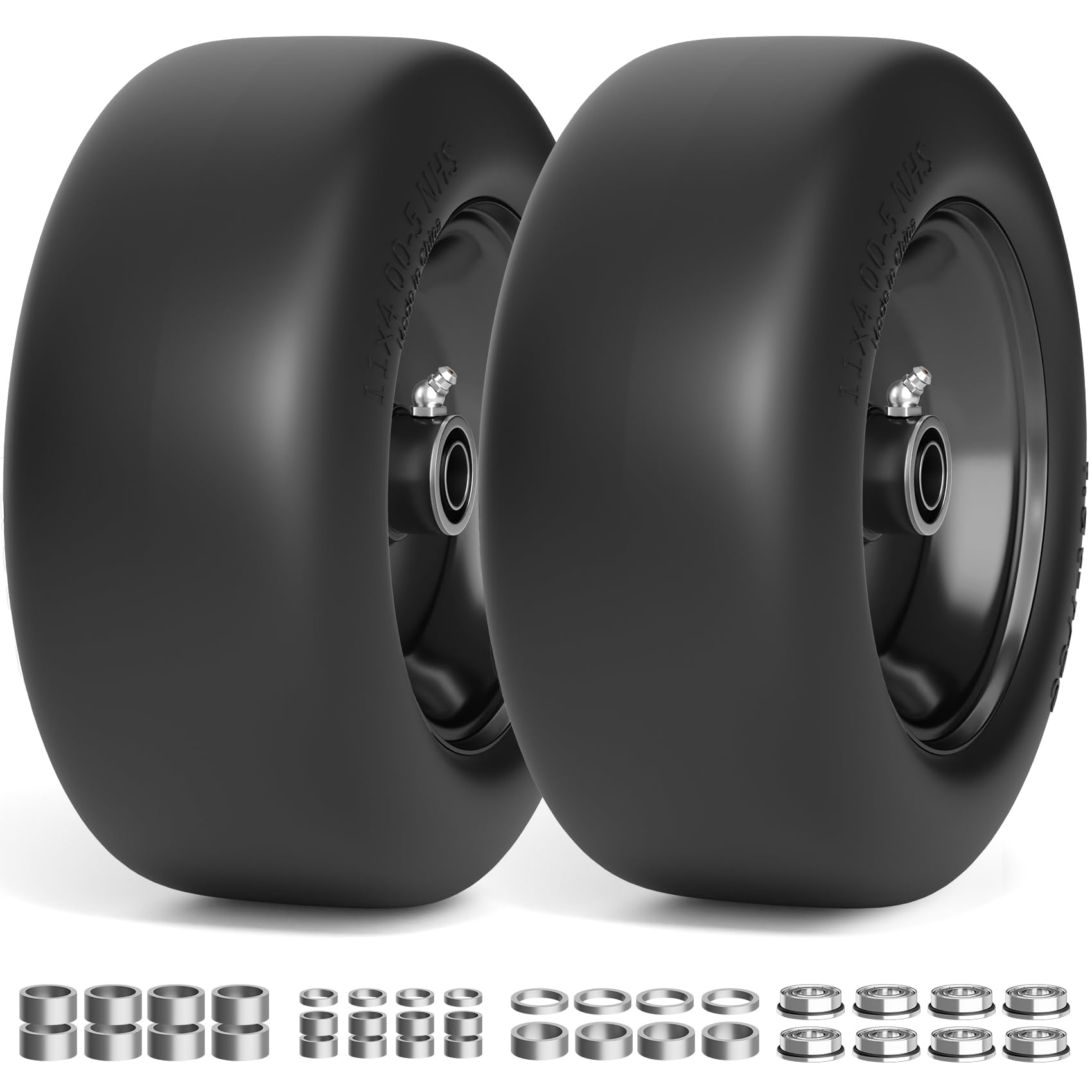 TEPU front view wheel assembly showing solid tire and alloy rim, durable replacement