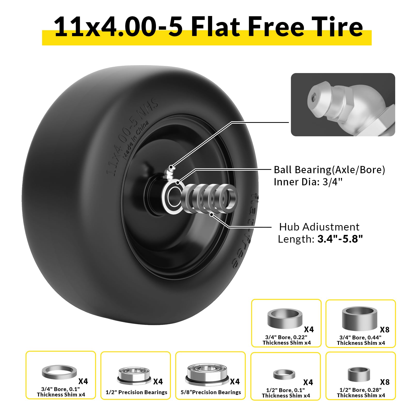 TEPU installation kit with spacers and bearings for fast universal axle adjustment