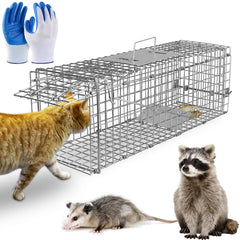 TeqHome front view of galvanized live animal trap showing sturdy frame and latch benefit humane capture